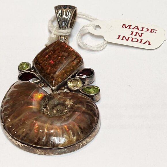 Pendant from India with ammolite & idocrase in stering silver - Picture 3 of 4